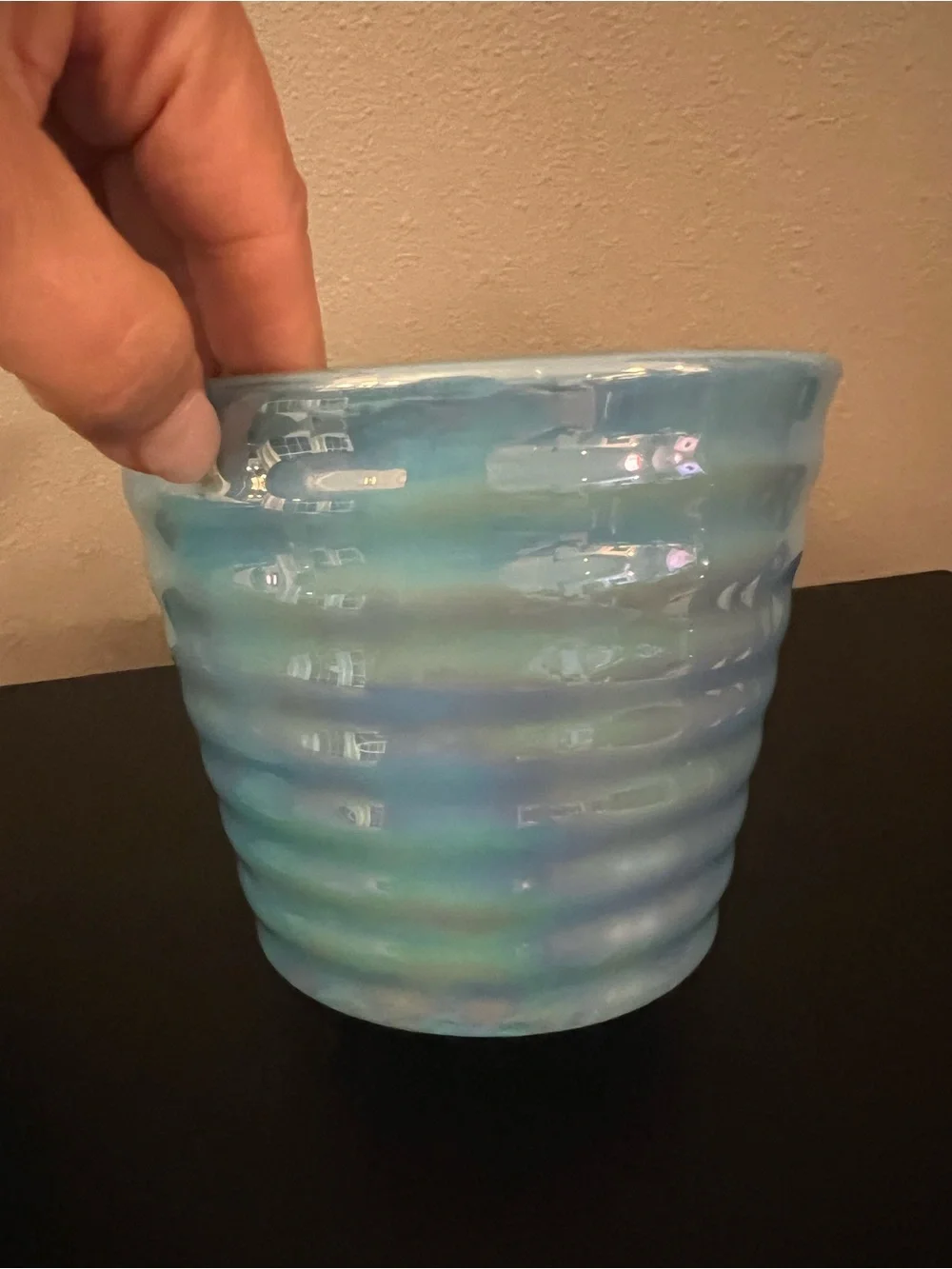 Iridescent Blue Ceramic Planter Pair -